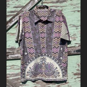 Vintage Batik Shirt Arjuna Weda Indonesia Purple Grey Unisex Cotton